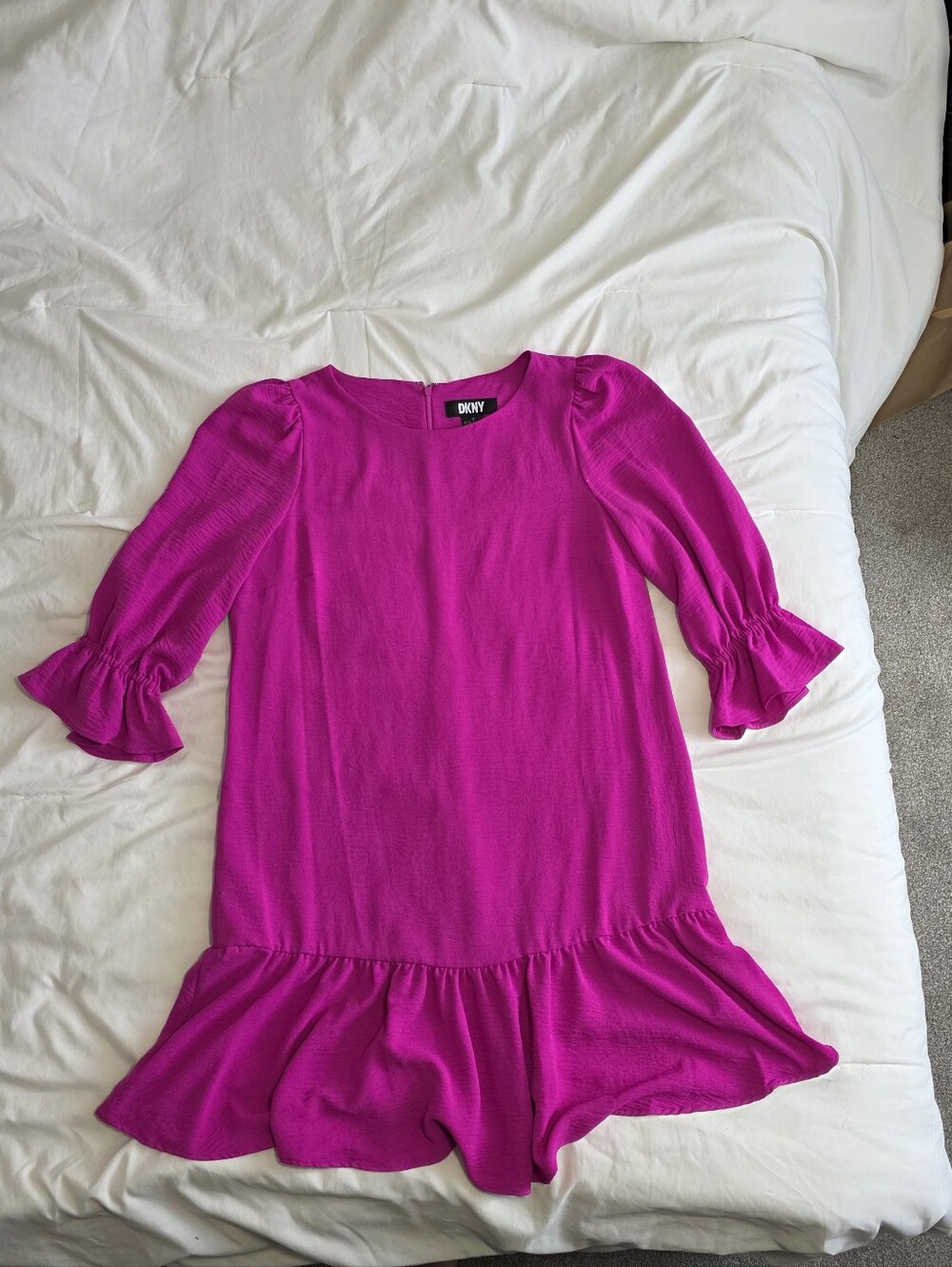 DKNY Bright Fuchsia Ruffle-Hem Mini Dress